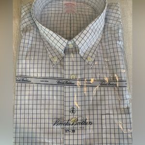 New Brooks Brothers large check blue white button down 17-35
